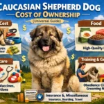 Adult Caucasian Shepherd Dog standing guard in an open rural property