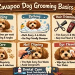 Cavapoo being brushed as part of a regular grooming routine for coat care, bathing, and haircut maintenance