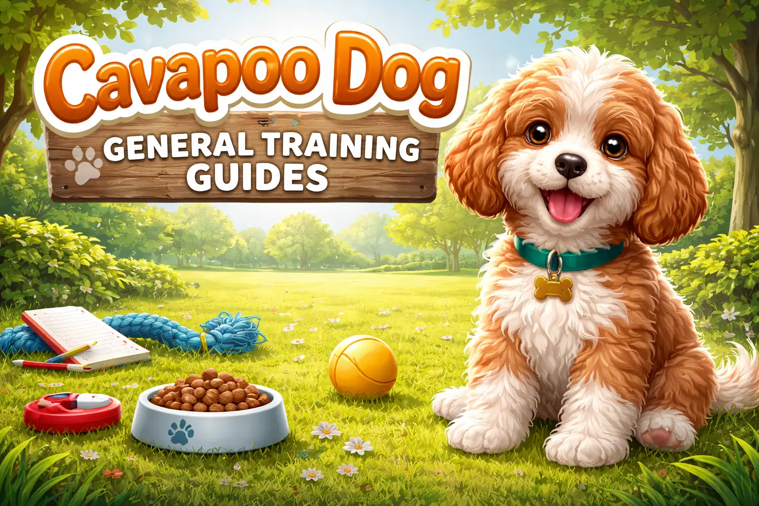 Cavapoo puppy learning basic obedience commands during a positive training session