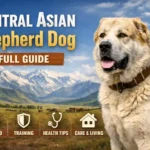 Large Central Asian Shepherd dog with a thick coat standing outdoors, showing the breed’s powerful build, guardian stance, and dense fur