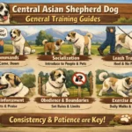 Central Asian Shepherd dog working with a handler outdoors, highlighting its independent temperament and livestock guardian instincts