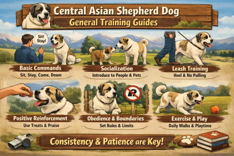 Central Asian Shepherd dog working with a handler outdoors, highlighting its independent temperament and livestock guardian instincts