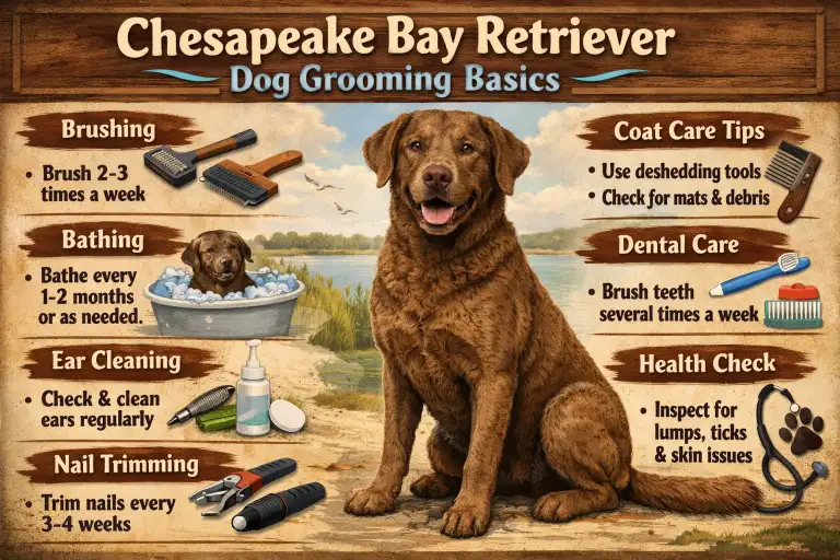 Chesapeake Bay Retriever dog with dense waterproof coat, demonstrating minimal grooming and natural texture
