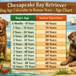 Chesapeake Bay Retriever puppy and adult stages shown together, illustrating aging and physical development