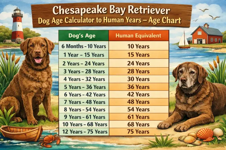 Chesapeake Bay Retriever puppy and adult stages shown together, illustrating aging and physical development