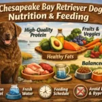 Chesapeake Bay Retriever dog eating a meal, supporting energy needs of a strong working retriever