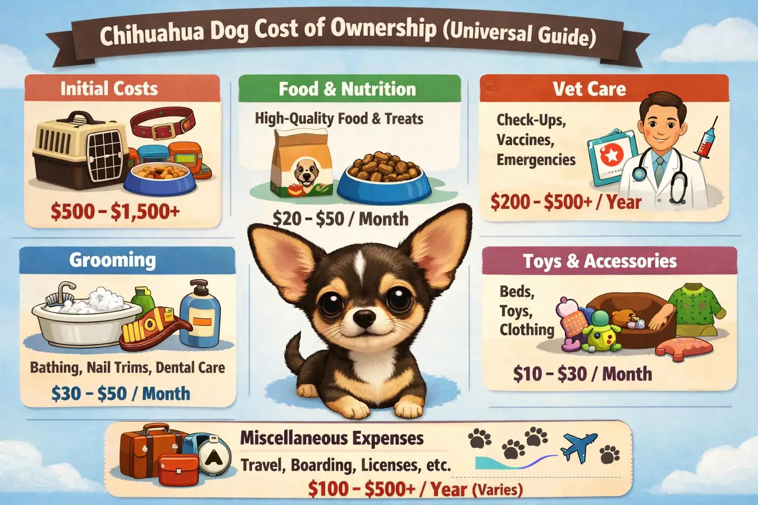 Small adult Chihuahua sitting indoors for a guide explaining Chihuahua cost of ownership, monthly expenses, yearly costs, and lifetime care budget