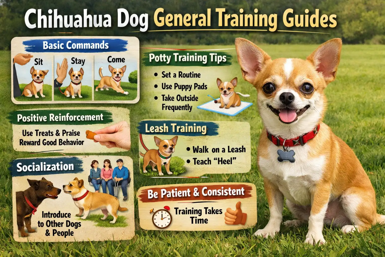 Small Chihuahua learning basic training commands indoors with positive reinforcement