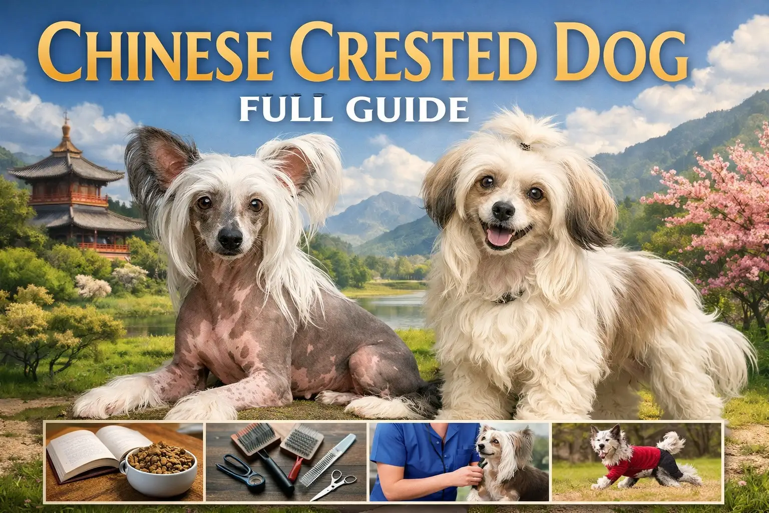 Chinese Crested Dog standing outdoors, showing its small size, alert expression, and distinctive hairless appearance
