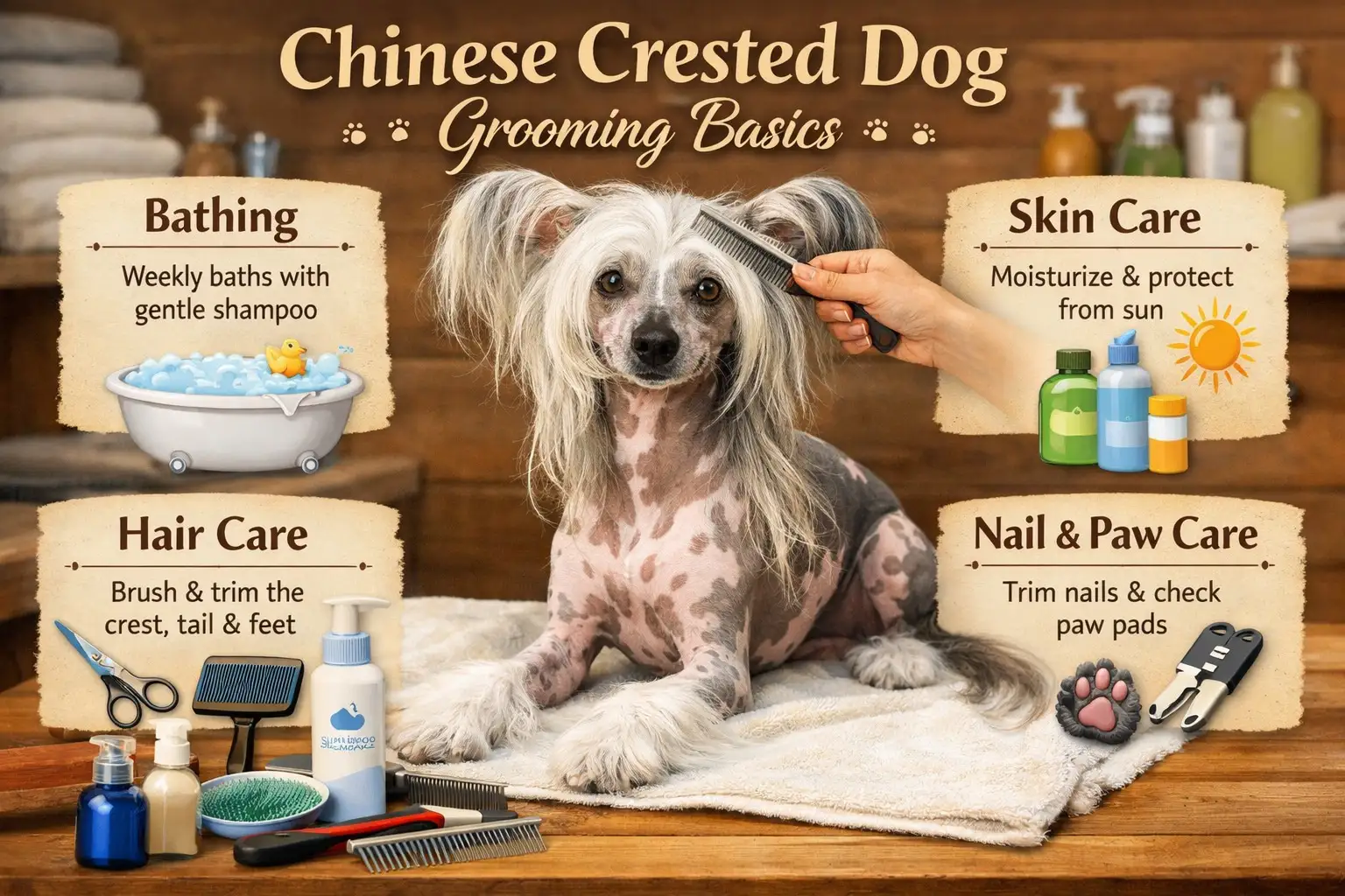 Chinese Crested grooming guide for Hairless and Powderpuff coat care