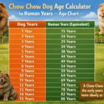 : Chow Chow puppy and adult illustrating breed growth stages and age comparison