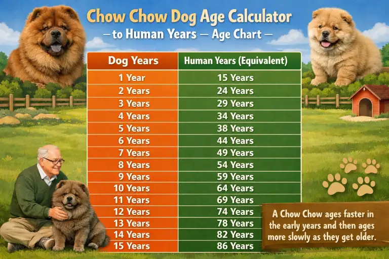: Chow Chow puppy and adult illustrating breed growth stages and age comparison