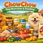 Chow Chow eating from bowl with portion-controlled balanced diet