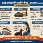 Cost of owning a Doberman Pinscher including monthly expenses, annual maintenance costs, healthcare, food, training, and lifetime ownership costs