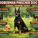 Doberman Pinscher receiving obedience training from owner