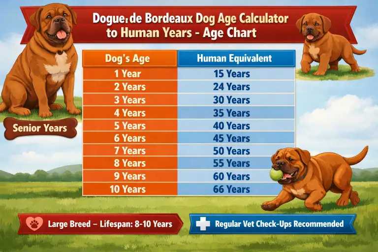 Dogue de Bordeaux dog shown at puppy, adult, and senior stages for age comparison