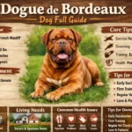 Dogue de Bordeaux dog standing confidently outdoors, displaying its muscular build and wrinkled face