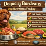 Dogue de Bordeaux dog eating a properly portioned meal designed for large breeds
