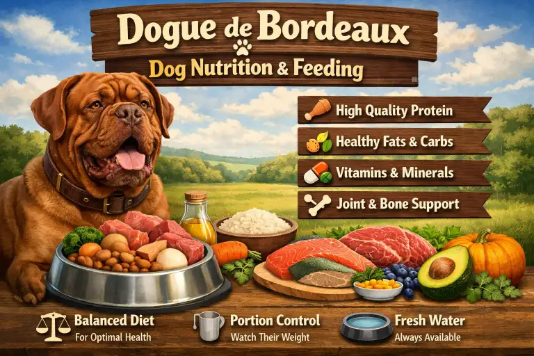 Dogue de Bordeaux dog eating a properly portioned meal designed for large breeds