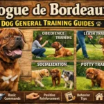 Dogue de Bordeaux dog undergoing basic obedience training with its handler