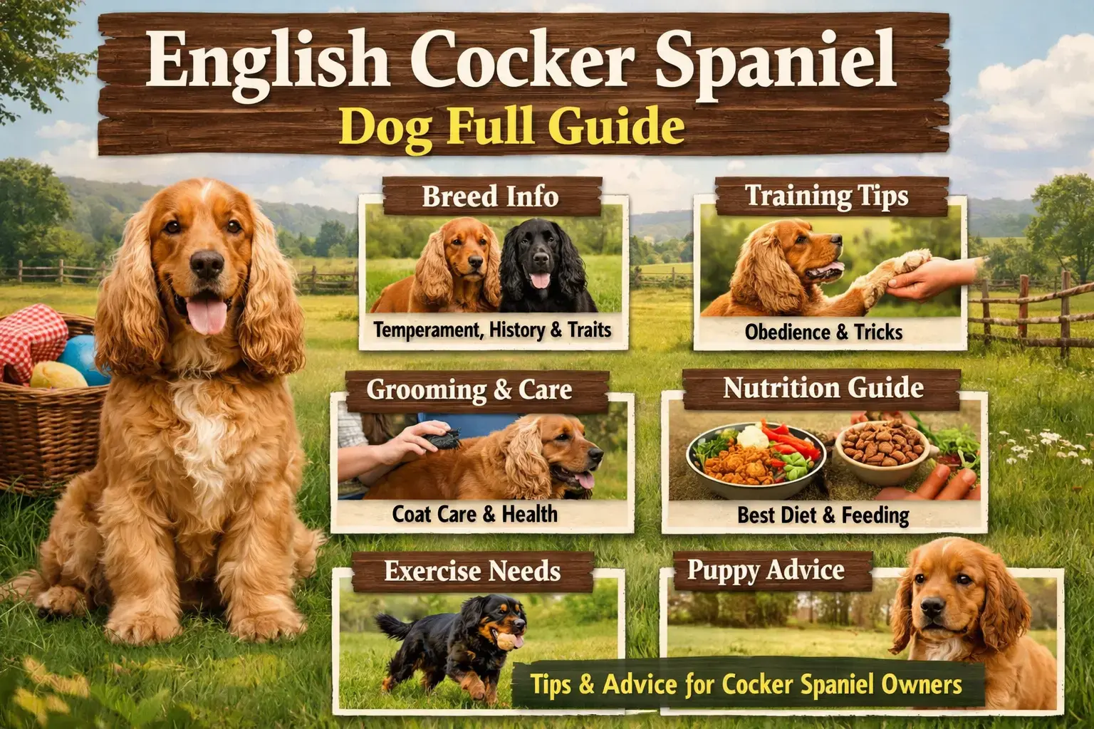 English Cocker Spaniel dog showing friendly temperament, silky coat, and gentle family pet traits
