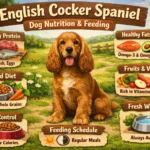 English Cocker Spaniel beside a bowl of healthy dog food for feeding chart guidance