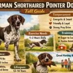 Adult German Shorthaired Pointer dog with liver and white coat, standing outdoors with athletic hunting-dog posture