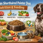 German Shorthaired Pointer dog eating from bowl, representing nutrition for high-energy sporting dogs