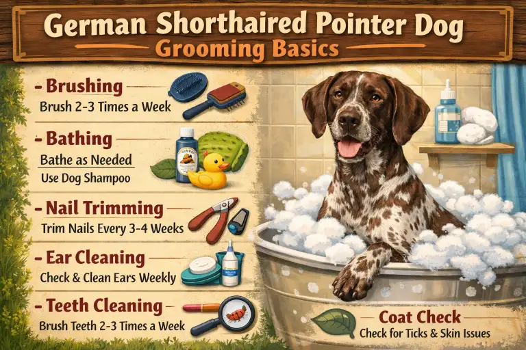 German Shorthaired Pointer dog being brushed, showing short sleek coat and easy grooming needs