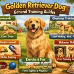 Golden Retriever puppy learning basic commands like sit and stay, with a focus on obedience training.