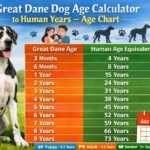 Great Dane puppy and adult dog together to demonstrate dramatic growth, height differences, and life-stage changes used in a Great Dane age-to-human-years chart.