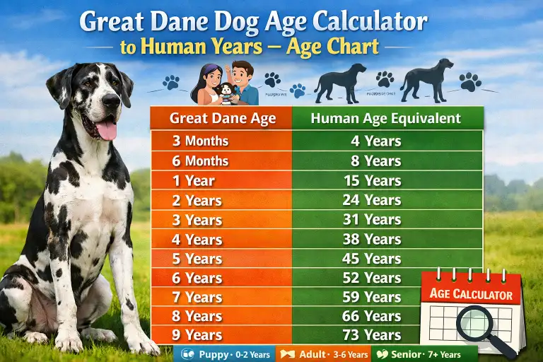 Great Dane puppy and adult dog together to demonstrate dramatic growth, height differences, and life-stage changes used in a Great Dane age-to-human-years chart.