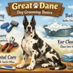 Short-haired Great Dane dog being brushed, showing the breed’s smooth coat, minimal grooming needs, and large but lean body structure.