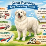 Great Pyrenees being groomed showing thick double coat