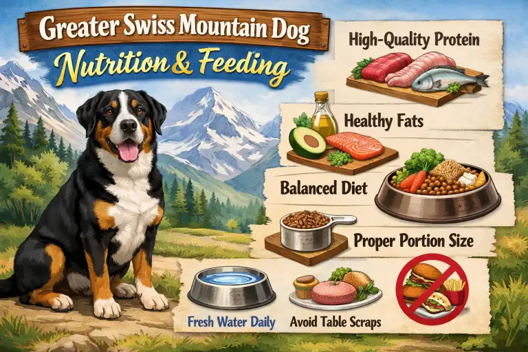 Greater Swiss Mountain Dog eating balanced large-breed dog food