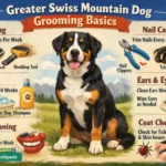 Greater Swiss Mountain Dog being brushed showing short double coat