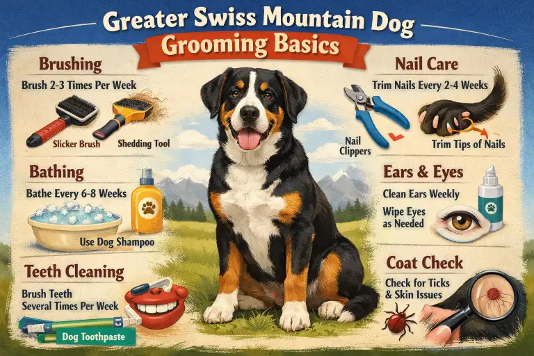Greater Swiss Mountain Dog being brushed showing short double coat