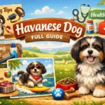Havanese dog standing outdoors showing its small size, silky coat, friendly temperament, and breed appearance.