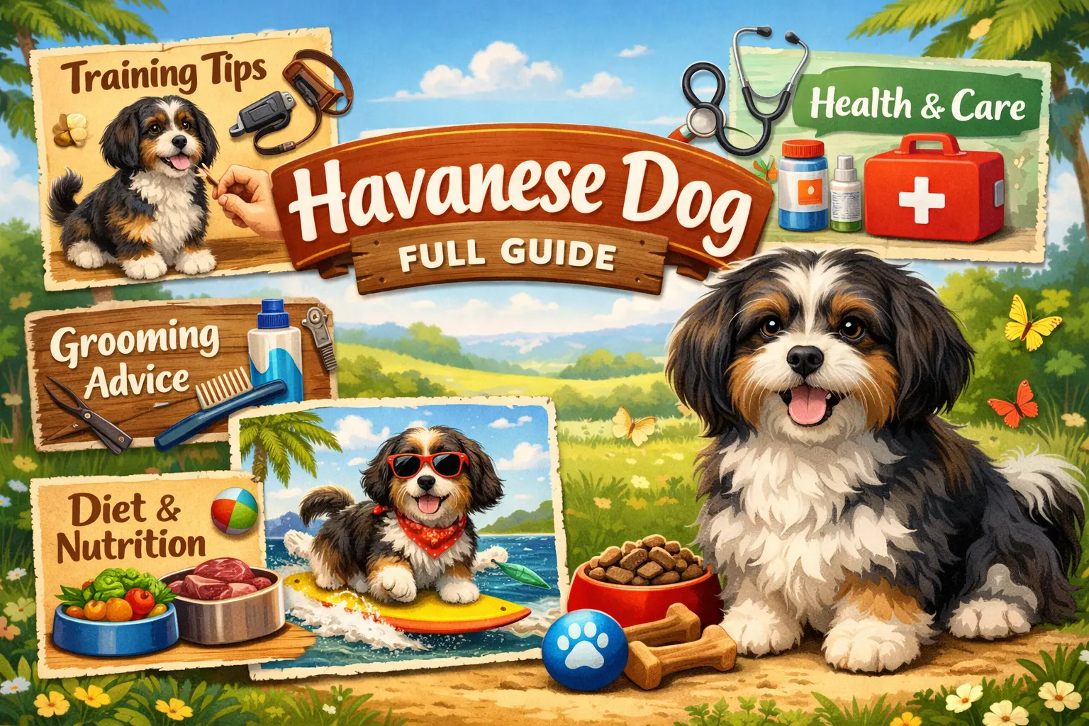 Havanese dog standing outdoors showing its small size, silky coat, friendly temperament, and breed appearance.
