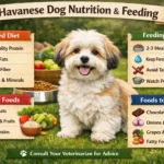 Havanese dog eating a balanced meal with portion-controlled food suitable for its age, size, and nutritional needs.