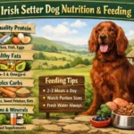 Active Irish Setter eating a meal, showing lean athletic build and long legs