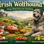 Adult Irish Wolfhound standing in a yard, showing large size and lean body