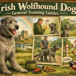 dult Irish Wolfhound standing calmly during a training session