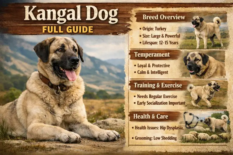 Kangal Dog standing alert in a rural setting, showcasing size, strength, and guardian breed traits