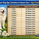Kuvasz puppy next to an adult Kuvasz to illustrate size difference and life stages