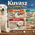 Kuvasz being brushed, highlighting its dense white double coat and natural weather-resistant texture