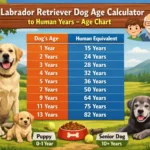 Labrador Retriever puppy sitting beside adult Labrador, showing growth in size and body shape