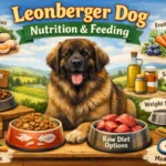 Adult Leonberger dog sitting outdoors, showing thick coat and strong giant-breed build