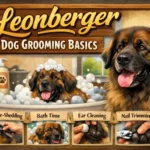 Adult Leonberger with thick double coat being brushed at home