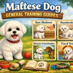 Maltese dog training session with a small white Maltese learning basic commands at home
